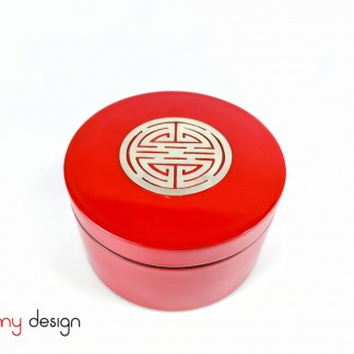 Red round box with the longevity word on cap